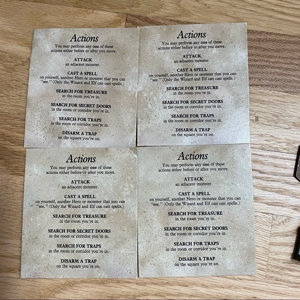 Hero Quest Replacement Pieces Vintage 1990 Cards Elf Barbarian Dwarf Wizard
